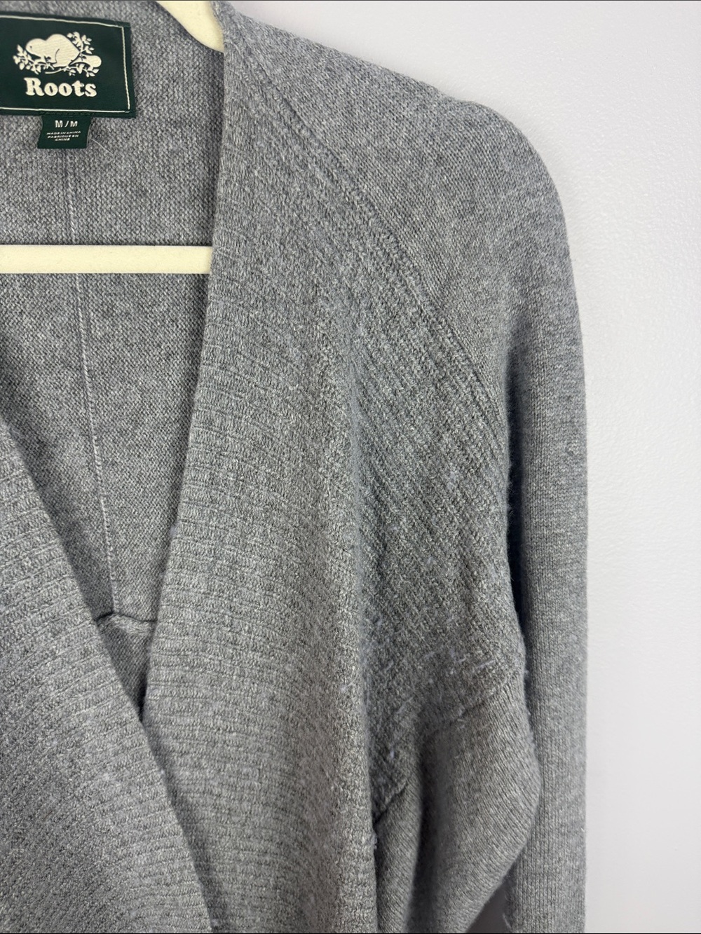 Roots Heather Grey Lambs Wool Cashmere Blend Cocoon Draped Cardigan Sweater Med - Picture 7 of 11